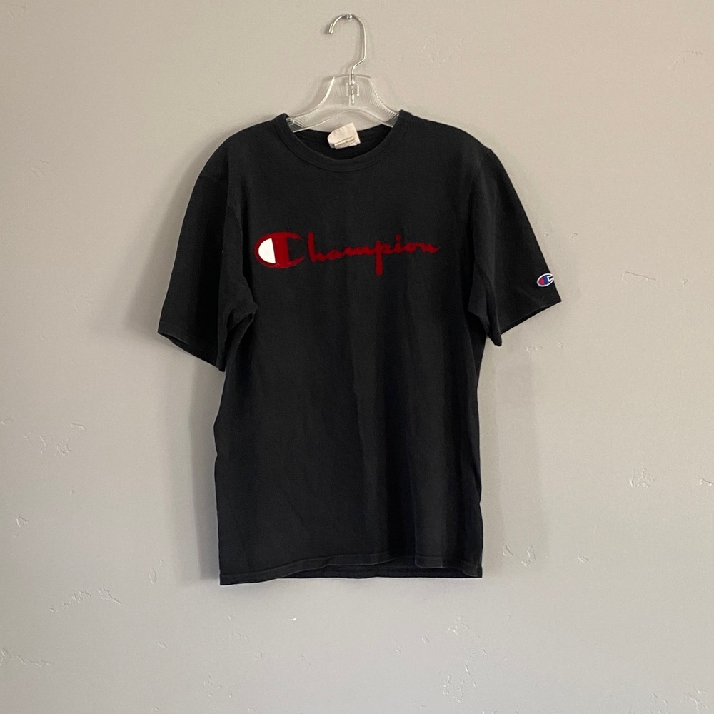 Champion Men's Black Tee with Red Logo